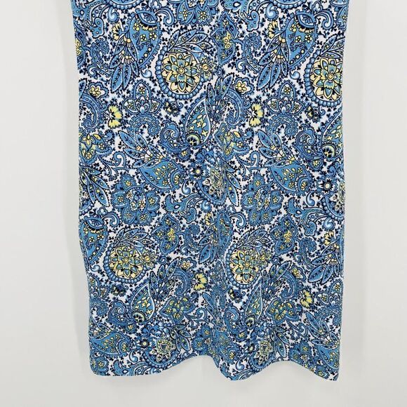 Talbots Size Medium Blue & Yellow Paisley Print Bow Back Knit Sheath Dress - Picture 8 of 9